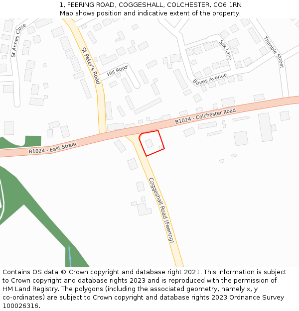 1, FEERING ROAD, COGGESHALL, COLCHESTER, CO6 1RN: Location map and indicative extent of plot
