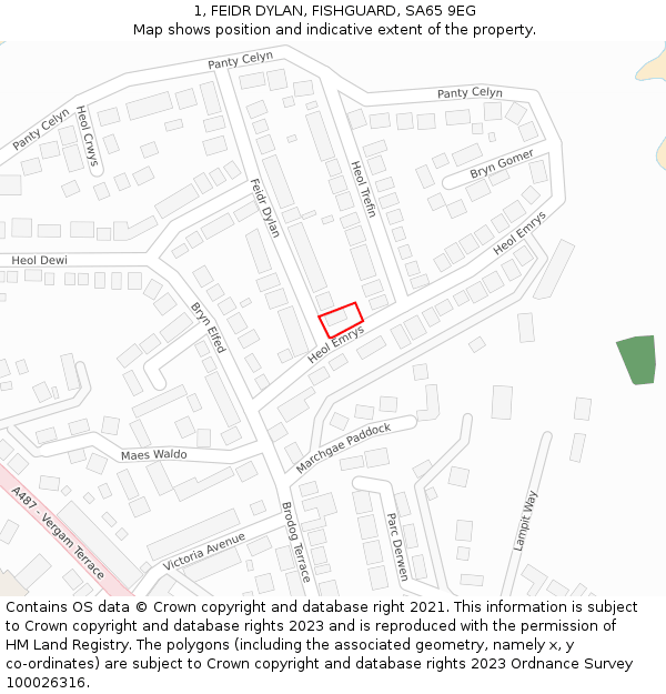 1, FEIDR DYLAN, FISHGUARD, SA65 9EG: Location map and indicative extent of plot