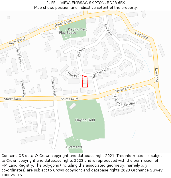 1, FELL VIEW, EMBSAY, SKIPTON, BD23 6RX: Location map and indicative extent of plot
