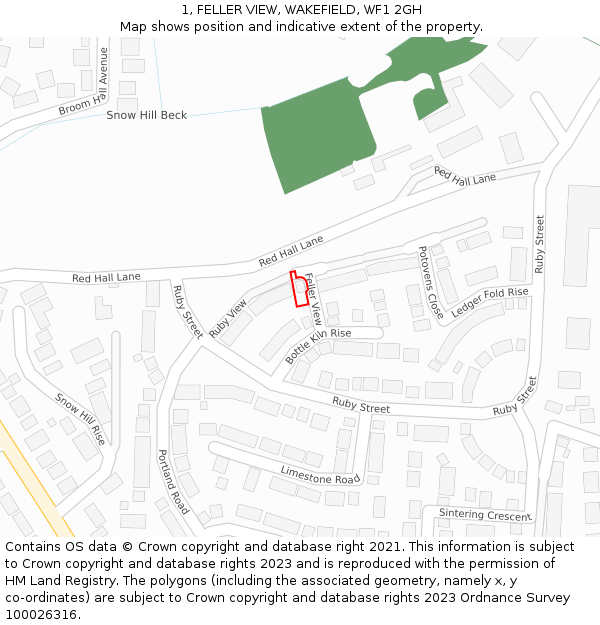 1, FELLER VIEW, WAKEFIELD, WF1 2GH: Location map and indicative extent of plot