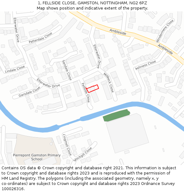 1, FELLSIDE CLOSE, GAMSTON, NOTTINGHAM, NG2 6PZ: Location map and indicative extent of plot