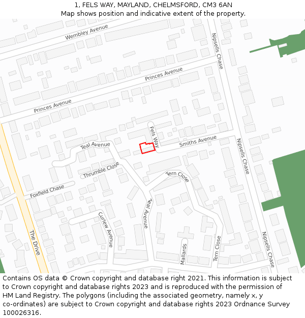 1, FELS WAY, MAYLAND, CHELMSFORD, CM3 6AN: Location map and indicative extent of plot