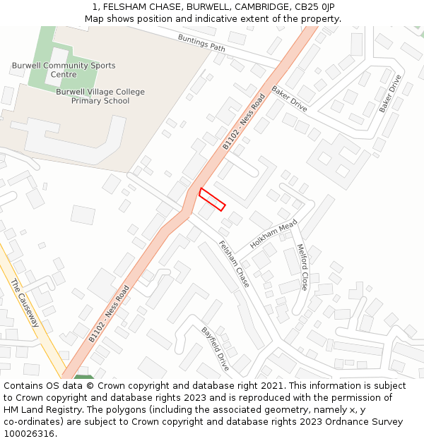 1, FELSHAM CHASE, BURWELL, CAMBRIDGE, CB25 0JP: Location map and indicative extent of plot