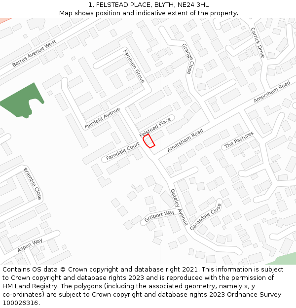 1, FELSTEAD PLACE, BLYTH, NE24 3HL: Location map and indicative extent of plot