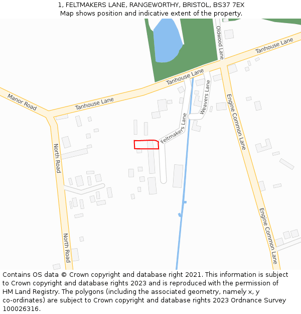 1, FELTMAKERS LANE, RANGEWORTHY, BRISTOL, BS37 7EX: Location map and indicative extent of plot
