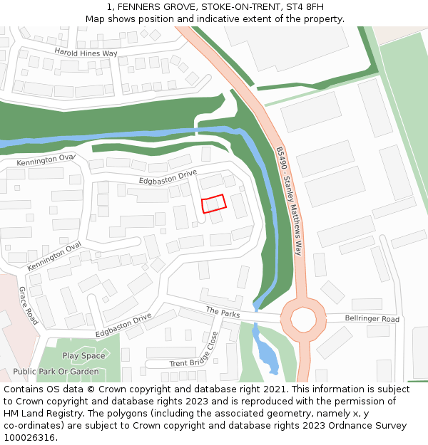 1, FENNERS GROVE, STOKE-ON-TRENT, ST4 8FH: Location map and indicative extent of plot