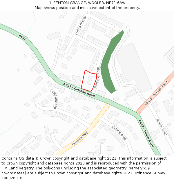 1, FENTON GRANGE, WOOLER, NE71 6AW: Location map and indicative extent of plot