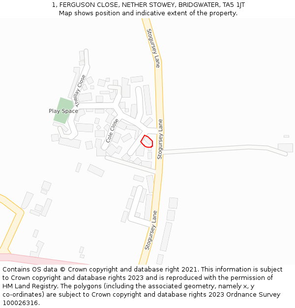 1, FERGUSON CLOSE, NETHER STOWEY, BRIDGWATER, TA5 1JT: Location map and indicative extent of plot