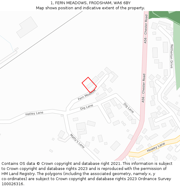 1, FERN MEADOWS, FRODSHAM, WA6 6BY: Location map and indicative extent of plot