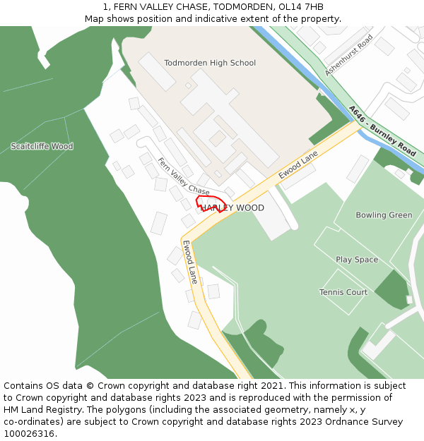 1, FERN VALLEY CHASE, TODMORDEN, OL14 7HB: Location map and indicative extent of plot