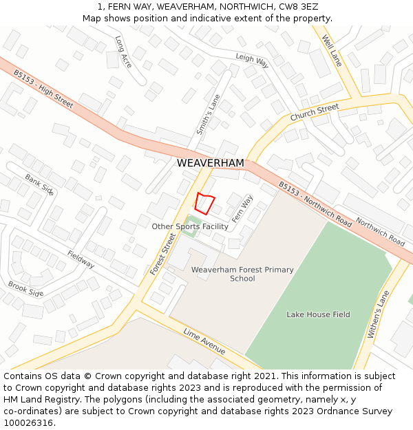 1, FERN WAY, WEAVERHAM, NORTHWICH, CW8 3EZ: Location map and indicative extent of plot