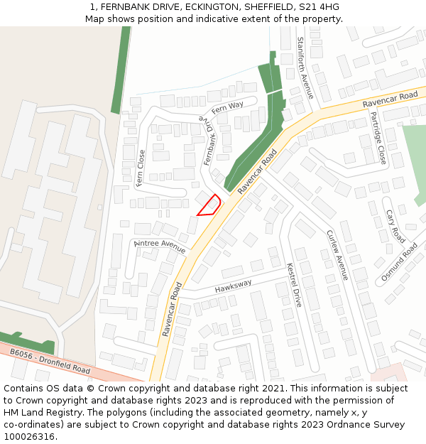 1, FERNBANK DRIVE, ECKINGTON, SHEFFIELD, S21 4HG: Location map and indicative extent of plot