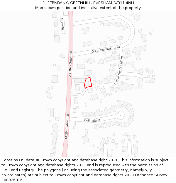 1, FERNBANK, GREENHILL, EVESHAM, WR11 4NH: Location map and indicative extent of plot