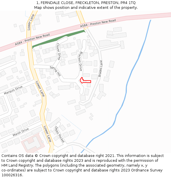 1, FERNDALE CLOSE, FRECKLETON, PRESTON, PR4 1TQ: Location map and indicative extent of plot