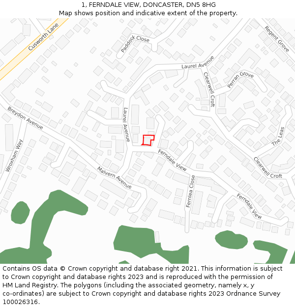 1, FERNDALE VIEW, DONCASTER, DN5 8HG: Location map and indicative extent of plot