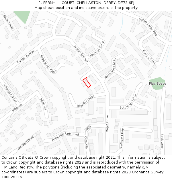 1, FERNHILL COURT, CHELLASTON, DERBY, DE73 6PJ: Location map and indicative extent of plot