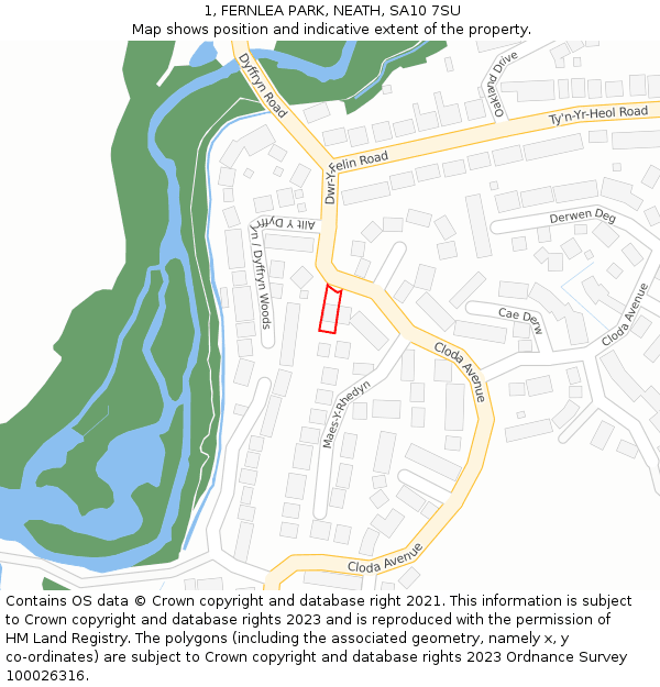 1, FERNLEA PARK, NEATH, SA10 7SU: Location map and indicative extent of plot