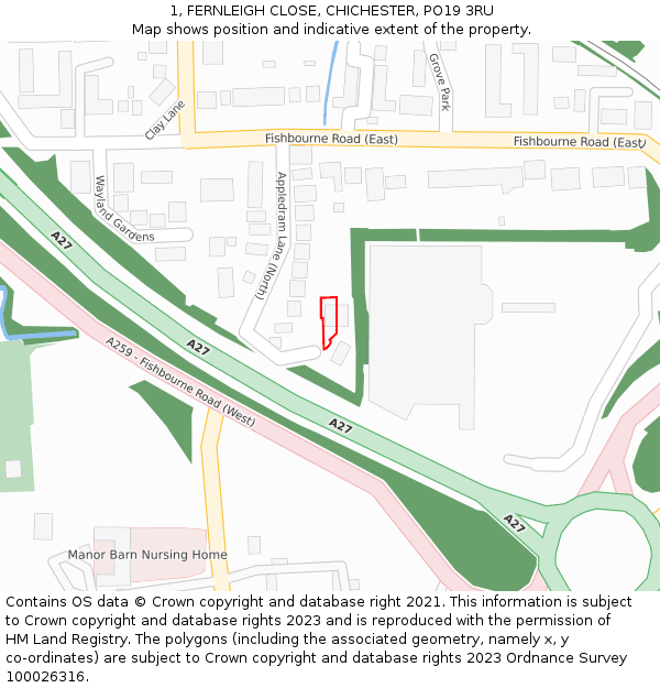1, FERNLEIGH CLOSE, CHICHESTER, PO19 3RU: Location map and indicative extent of plot