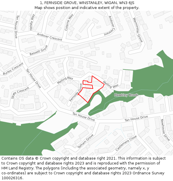 1, FERNSIDE GROVE, WINSTANLEY, WIGAN, WN3 6JS: Location map and indicative extent of plot