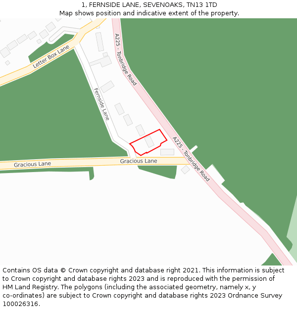 1, FERNSIDE LANE, SEVENOAKS, TN13 1TD: Location map and indicative extent of plot