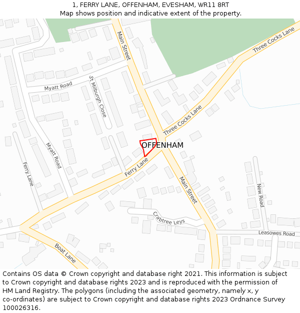 1, FERRY LANE, OFFENHAM, EVESHAM, WR11 8RT: Location map and indicative extent of plot