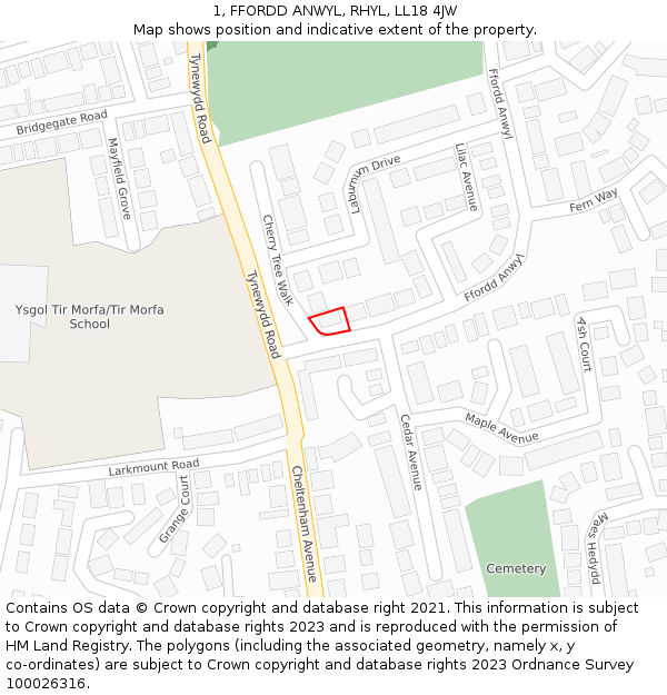 1, FFORDD ANWYL, RHYL, LL18 4JW: Location map and indicative extent of plot