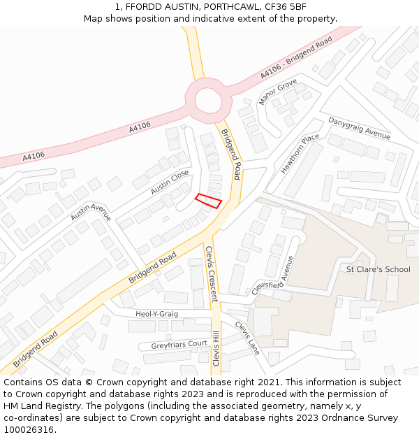 1, FFORDD AUSTIN, PORTHCAWL, CF36 5BF: Location map and indicative extent of plot