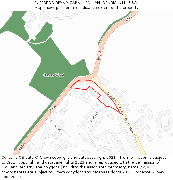 1, FFORDD BRYN Y GARN, HENLLAN, DENBIGH, LL16 5AH: Location map and indicative extent of plot