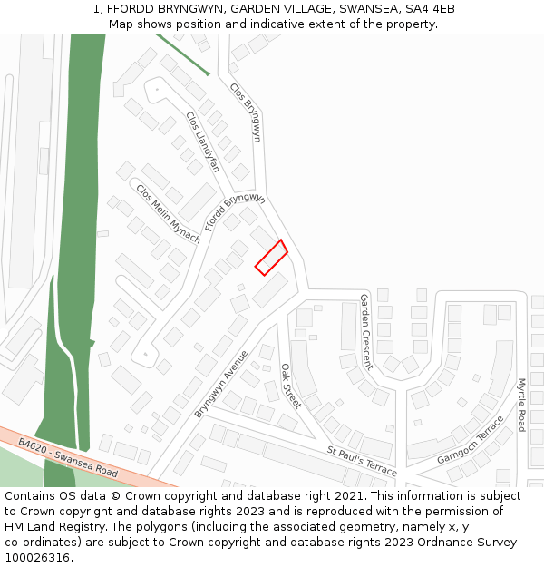 1, FFORDD BRYNGWYN, GARDEN VILLAGE, SWANSEA, SA4 4EB: Location map and indicative extent of plot