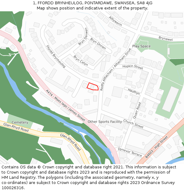 1, FFORDD BRYNHEULOG, PONTARDAWE, SWANSEA, SA8 4JG: Location map and indicative extent of plot