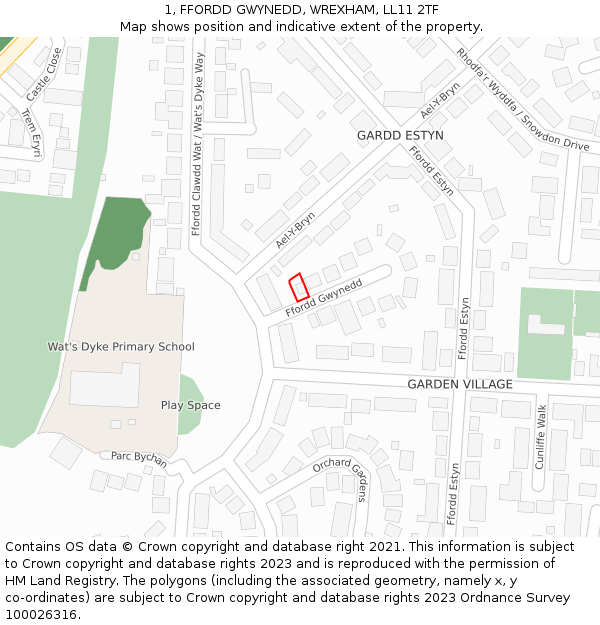1, FFORDD GWYNEDD, WREXHAM, LL11 2TF: Location map and indicative extent of plot