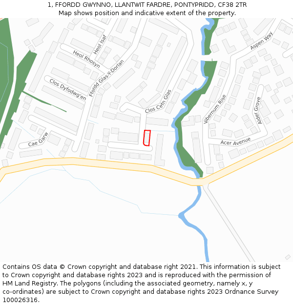 1, FFORDD GWYNNO, LLANTWIT FARDRE, PONTYPRIDD, CF38 2TR: Location map and indicative extent of plot