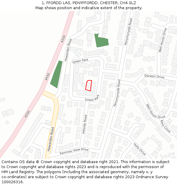 1, FFORDD LAS, PENYFFORDD, CHESTER, CH4 0LZ: Location map and indicative extent of plot