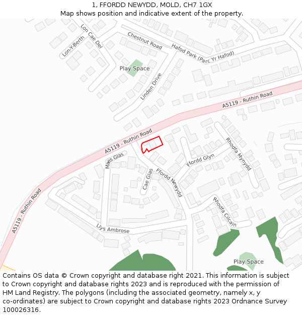 1, FFORDD NEWYDD, MOLD, CH7 1GX: Location map and indicative extent of plot