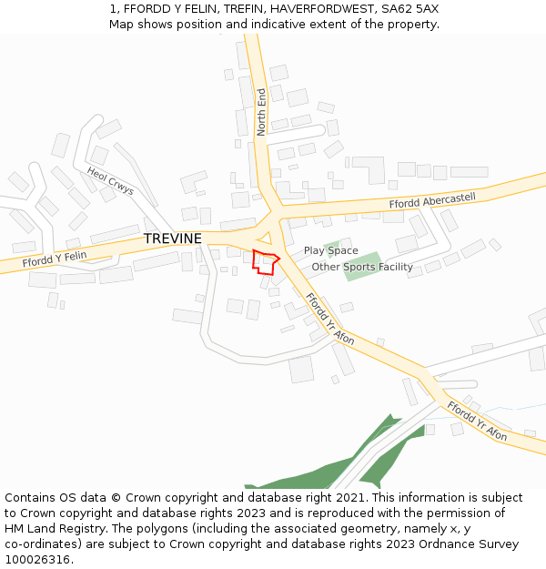 1, FFORDD Y FELIN, TREFIN, HAVERFORDWEST, SA62 5AX: Location map and indicative extent of plot