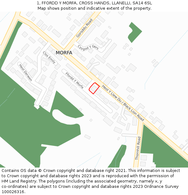 1, FFORDD Y MORFA, CROSS HANDS, LLANELLI, SA14 6SL: Location map and indicative extent of plot