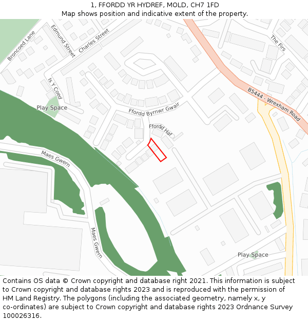 1, FFORDD YR HYDREF, MOLD, CH7 1FD: Location map and indicative extent of plot