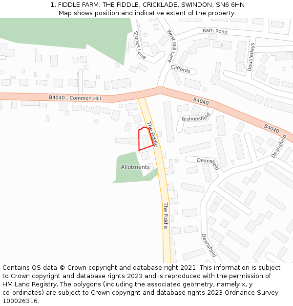 1, FIDDLE FARM, THE FIDDLE, CRICKLADE, SWINDON, SN6 6HN: Location map and indicative extent of plot