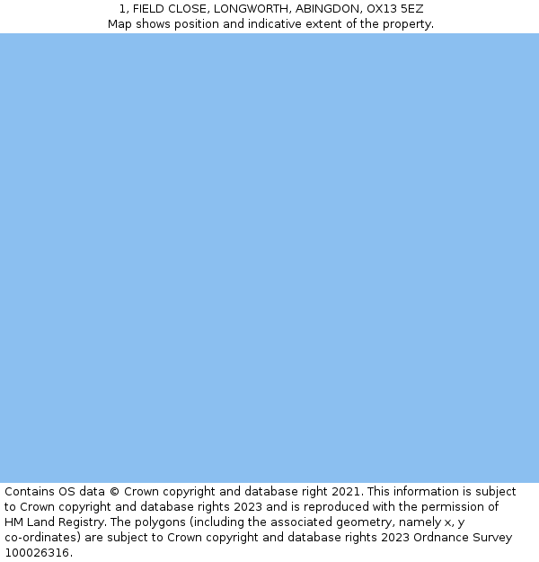 1, FIELD CLOSE, LONGWORTH, ABINGDON, OX13 5EZ: Location map and indicative extent of plot