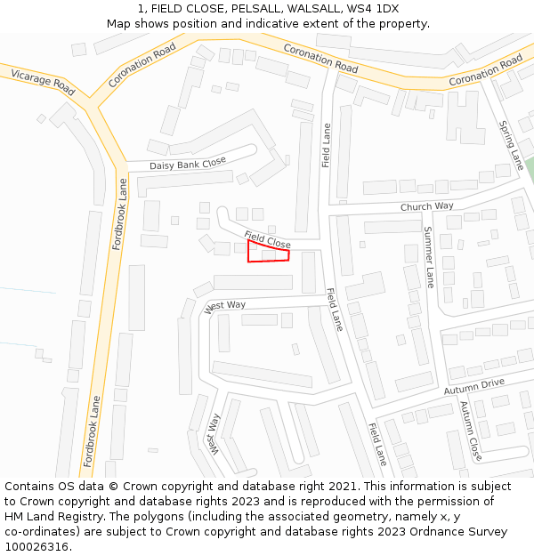 1, FIELD CLOSE, PELSALL, WALSALL, WS4 1DX: Location map and indicative extent of plot