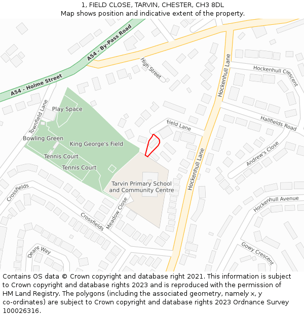 1, FIELD CLOSE, TARVIN, CHESTER, CH3 8DL: Location map and indicative extent of plot