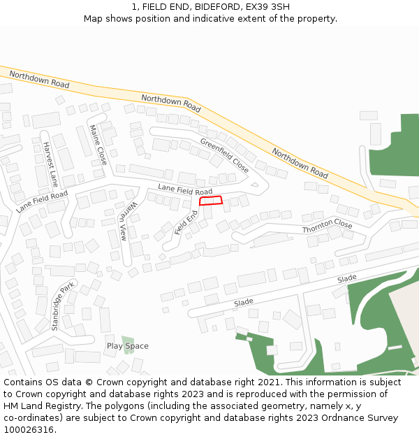 1, FIELD END, BIDEFORD, EX39 3SH: Location map and indicative extent of plot
