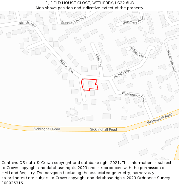 1, FIELD HOUSE CLOSE, WETHERBY, LS22 6UD: Location map and indicative extent of plot