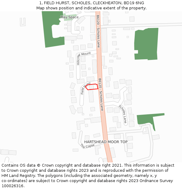 1, FIELD HURST, SCHOLES, CLECKHEATON, BD19 6NG: Location map and indicative extent of plot