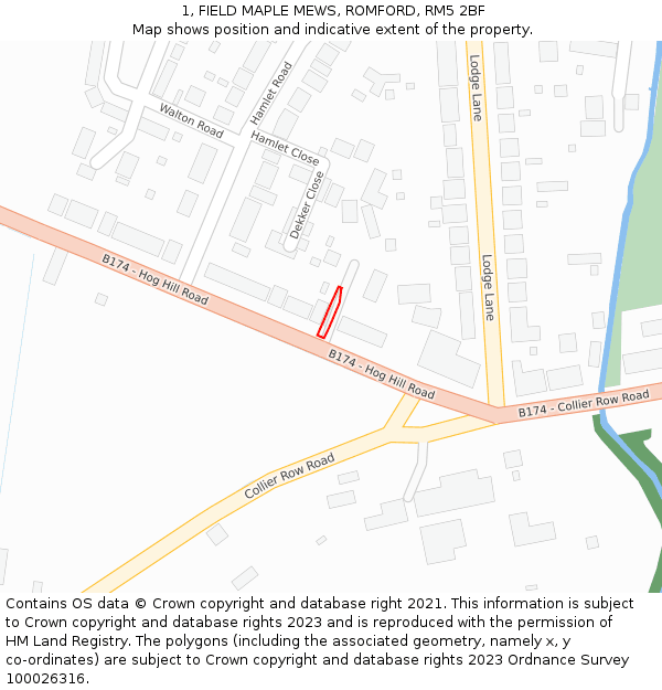 1, FIELD MAPLE MEWS, ROMFORD, RM5 2BF: Location map and indicative extent of plot