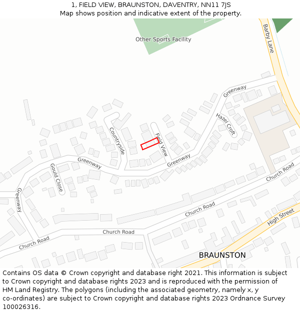 1, FIELD VIEW, BRAUNSTON, DAVENTRY, NN11 7JS: Location map and indicative extent of plot