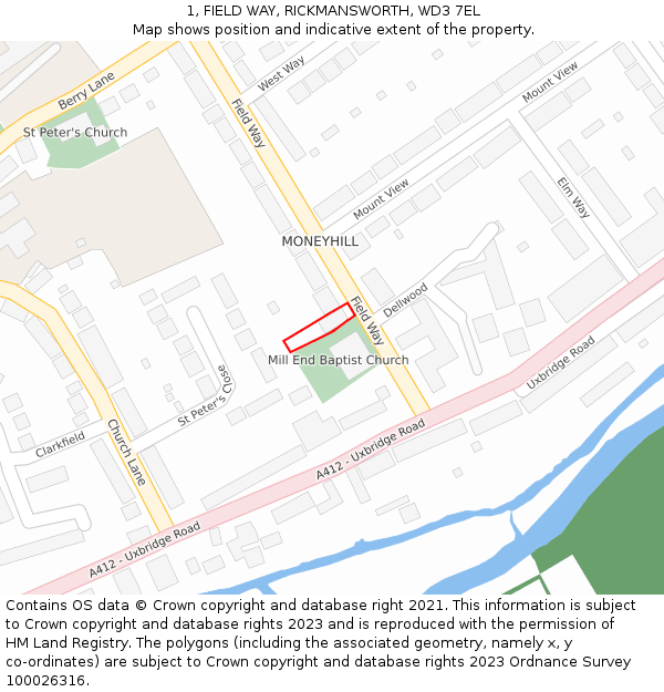 1, FIELD WAY, RICKMANSWORTH, WD3 7EL: Location map and indicative extent of plot