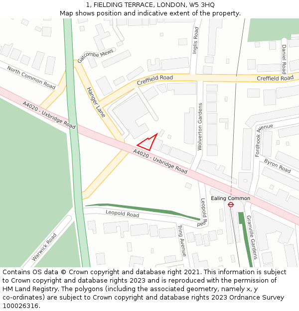 1, FIELDING TERRACE, LONDON, W5 3HQ: Location map and indicative extent of plot