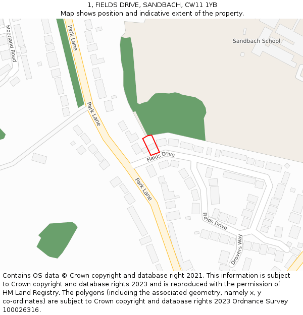 1, FIELDS DRIVE, SANDBACH, CW11 1YB: Location map and indicative extent of plot