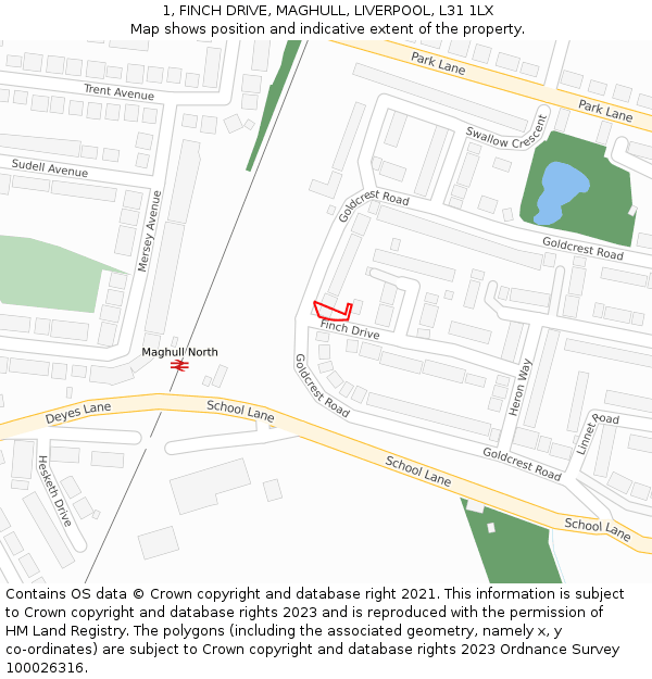 1, FINCH DRIVE, MAGHULL, LIVERPOOL, L31 1LX: Location map and indicative extent of plot